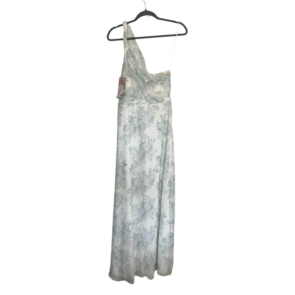 Birdy Grey Kira Dress Size XL Sage Bouquet Floral Chiffon One-Shoulder Slit Gown - Picture 3 of 14